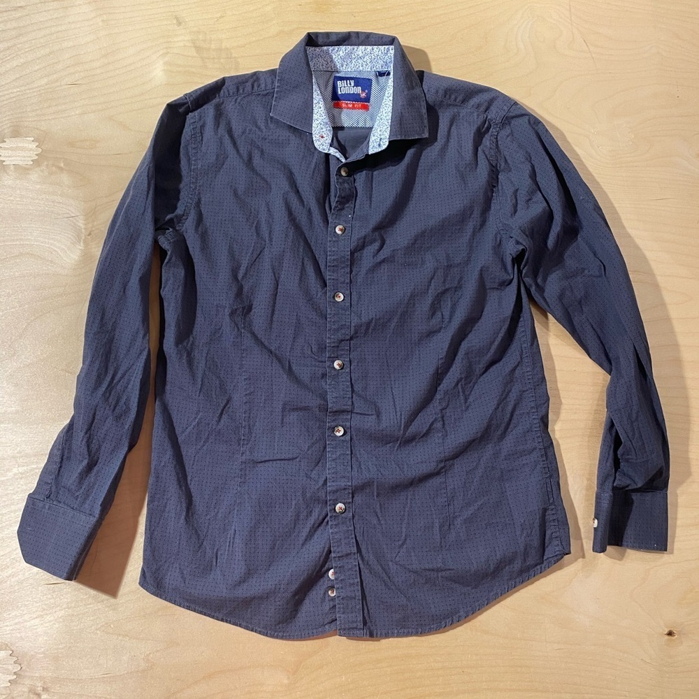 Billy London Slim Fit Dark Blue Casual Button-Down Shirt Large (NL) - Picture 2 of 10